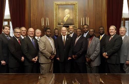 Governor Bentley discusses economic development funding during a recent meeting with leaders from Wilcox County.