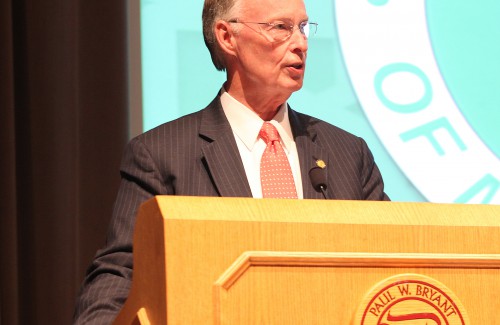 Alabama Gov. Robert Bentley speaks at the Alabama League of Municipalities Annual Convention in Tuscaloosa, Ala., Saturday, May 16, 2015. (Governor's Office, Daniel Sparkman)
