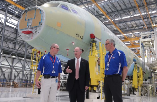 Alabama Gov. Robert Bentley greeted officials, spoke and met with Airbus executives at the opening of the new Airbus U.S. Manufacturing Facility in Mobile, Ala., Monday, Sept. 14, 2015. Airbus has invested $600 million in it's first it's U.S. manufacturing facility, and will produce A319, A320 and A32 single aisle aircraft by 2018. (Governor's Office, Jamie Martin)