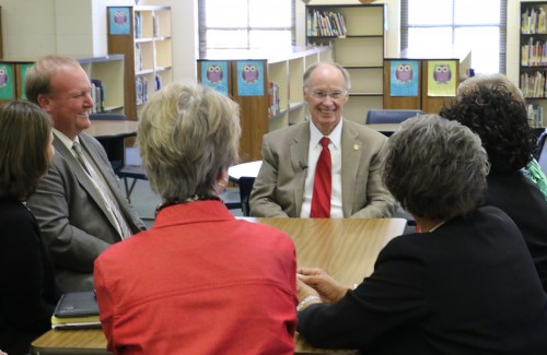 Alabama Governor Robert Bentley meets with leaders in education and tours Monroeville Elementary School, Monday, March 21, 2016, in Monroeville, Ala. The school provides an outstanding educational experience for more than 600 students in Pre-Kindergarten through 4th grade. Gov. Bentley discussed many issues affecting education in rural Alabama, particularly the lack of high-speed, high-capacity internet, or broadband, and the need to expand Alabama's First Class Pre-K program. (Governor's Office, Jamie Martin)
