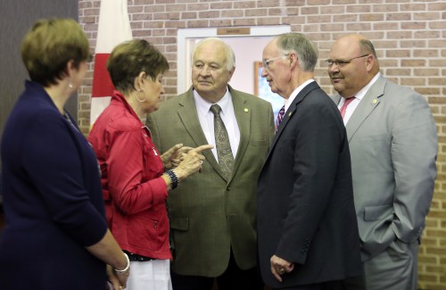 Gov. Robert Bentley announces $2 million in FEMA mitigation funds will be made available to the City of Elba due to the December 2016 floods, on Tuesday, June 21, 2016, in Elba, Ala. The money will be used to acquire and/or demolish homes that historically have sustained consistent flood damage in recent decades. Alabama Emergency Management Agency Director Art Faulkner (AEMA) and FEMA Federal Coordinating Officer Libby Turner joined Gov. Bentley for the announcement. Coffee County is one of several counties who received federal funds for public assistance following the December 2015 floods. FEMA is providing Alabama approximately $4.7 million in Hazard Mitigation Grant Program (HMGP) funds to mitigate the effects of future disasters. (Governor's Office, Jamie Martin)