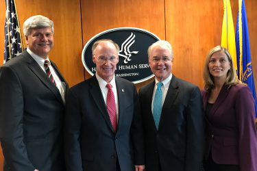 Alabama Governor Robert Bentley poses for a photo with L to R: State Senator Trip Pittman, U.S. Health and Human Services Secretary Tom Price and Alabama Medicaid Commissioner Stephanie Azar at HHS headquarters in Washington, D.C. on Monday, March 20, 2017.
